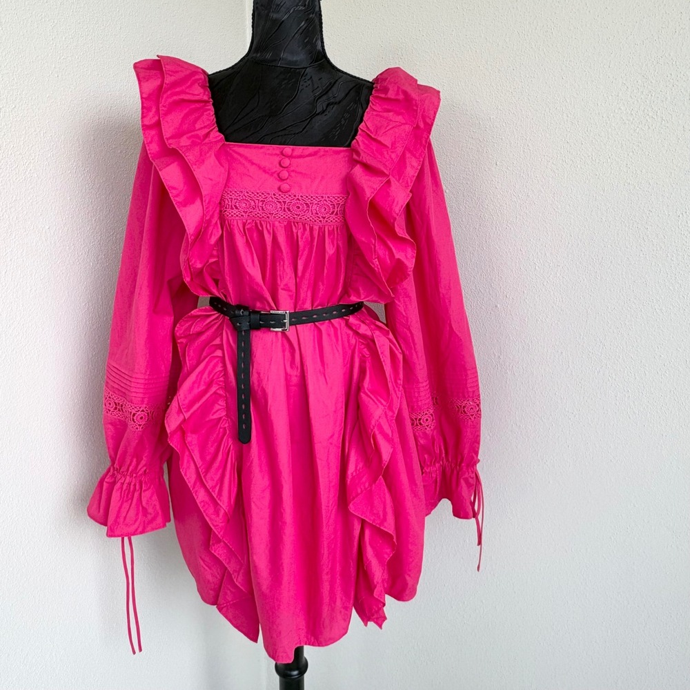 CQ by CQ Ruffle Crochet Lace Mini Dress Womens M Pink